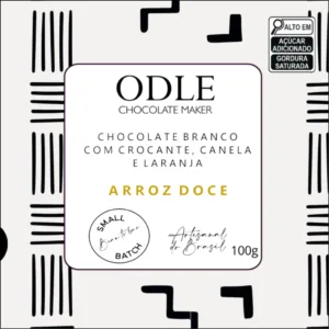 Chocolate Branco 33% Cacau com Flocos de Arroz e Cascas de Laranja Cristalizadas (Arroz Doce) - 100g